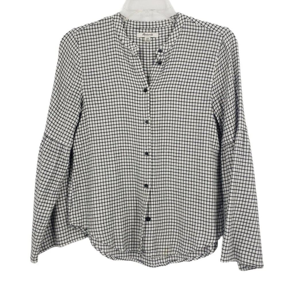 Madewell White Black Plaid Button Down Top XXS
